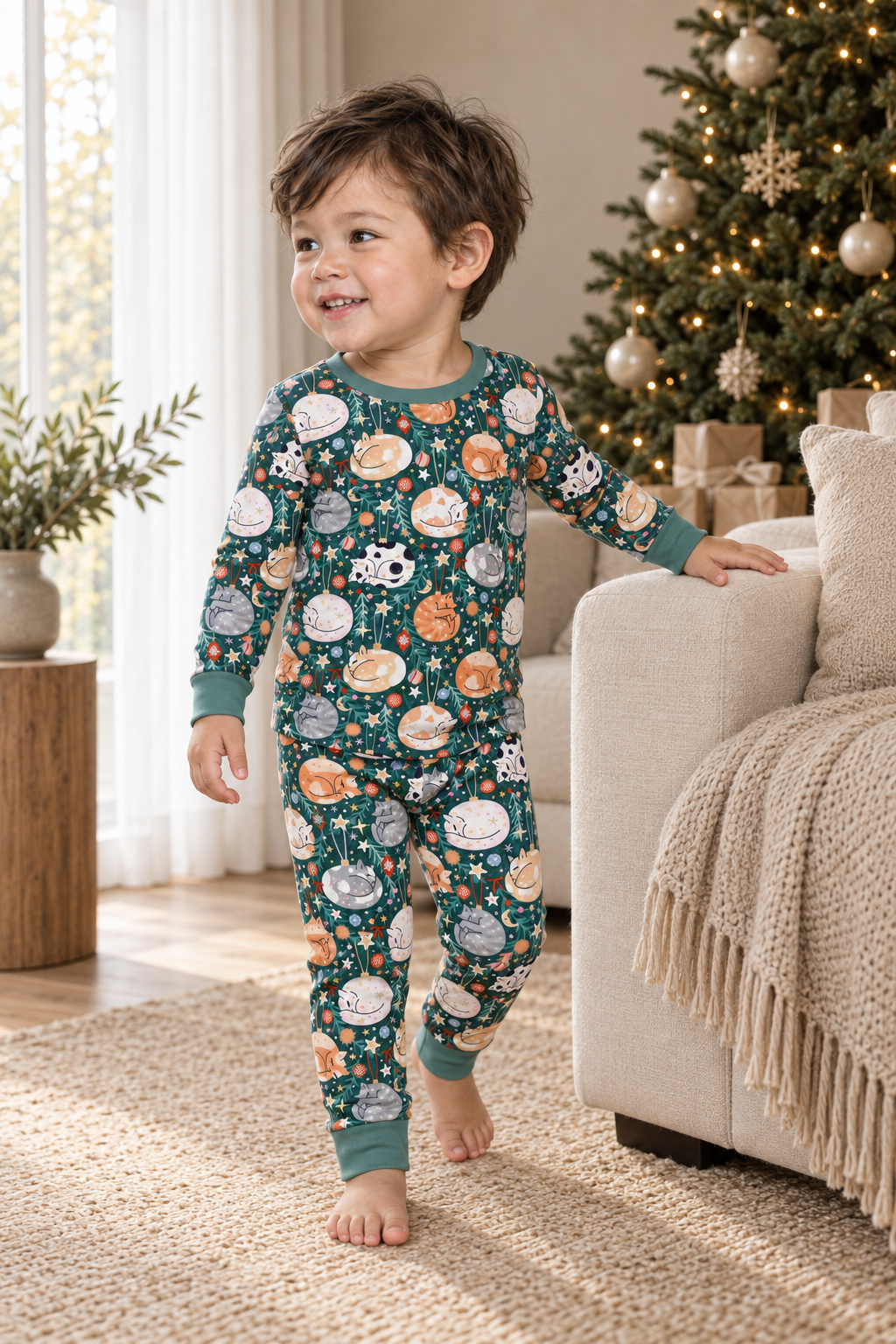 Merry Little Meows (Long Sleeve PJ) — lifestyle view.