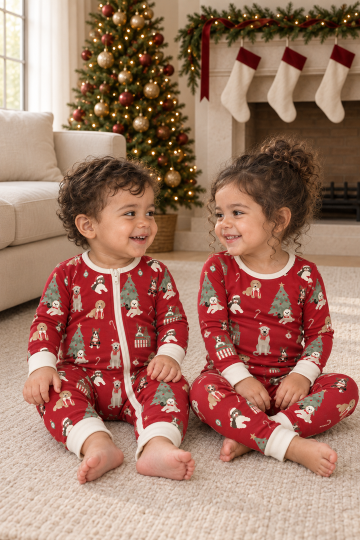 Santa Paws (Convertible Zip Footies) and Santa Paws (Long Sleeve PJ) — Mateo Morales and Lena Morales — shot 16