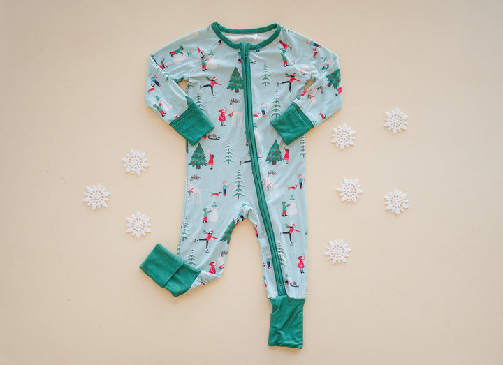 Snow Day Green (Convertible Zip Footies) - Dreamlet